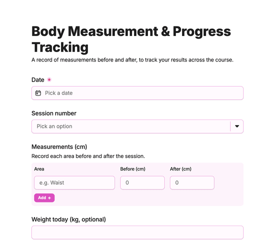Body Measurement & Progress Tracking Form