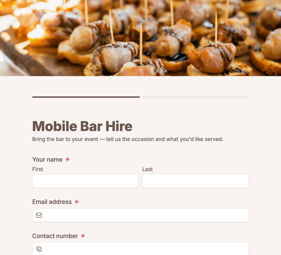 Mobile Bar Hire Enquiry Form