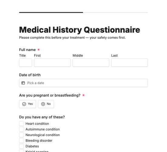 Aesthetics Medical History Questionnaire Form