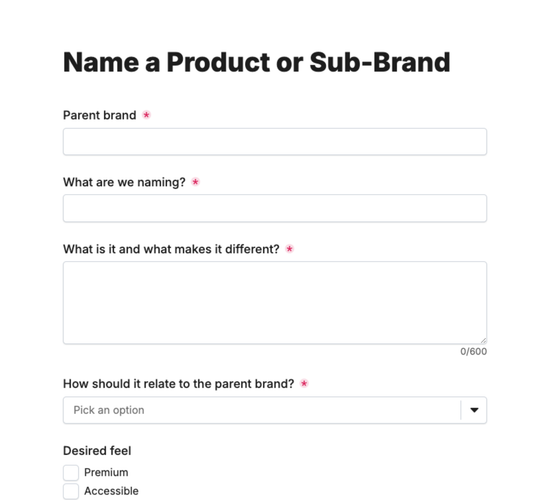 Sub-Brand & Product Naming Brief Form