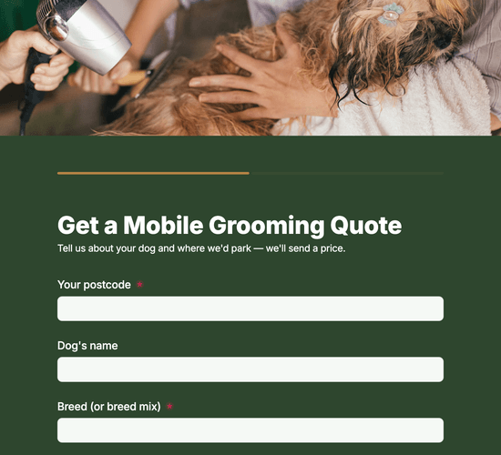 Mobile Dog Grooming Quote Request Form