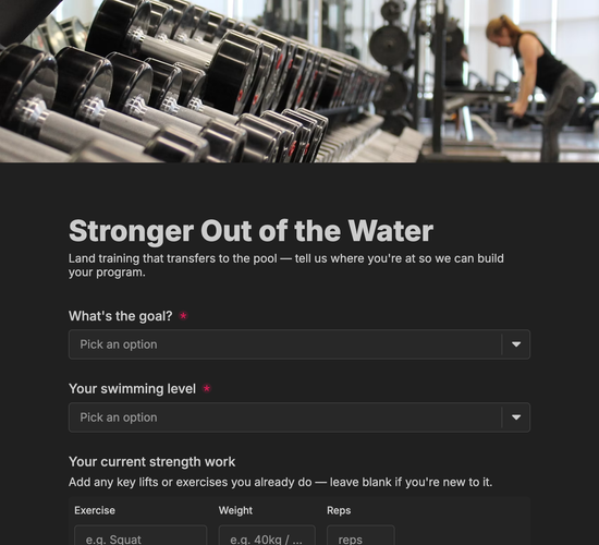 Dryland & S&C for Swimmers Intake Form