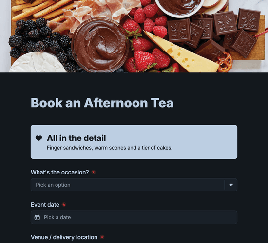 Afternoon Tea Catering Booking Form
