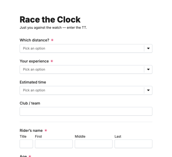 Time Trial Entry Form