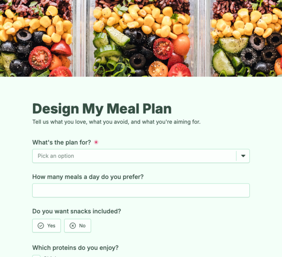 Custom Meal Plan Request Form