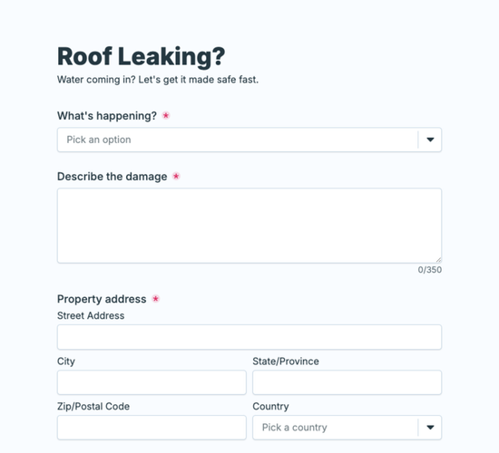 Emergency Roof Leak Callout Form
