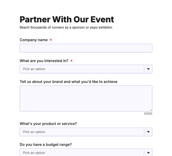 Race Sponsorship & Expo Exhibitor Inquiry Form