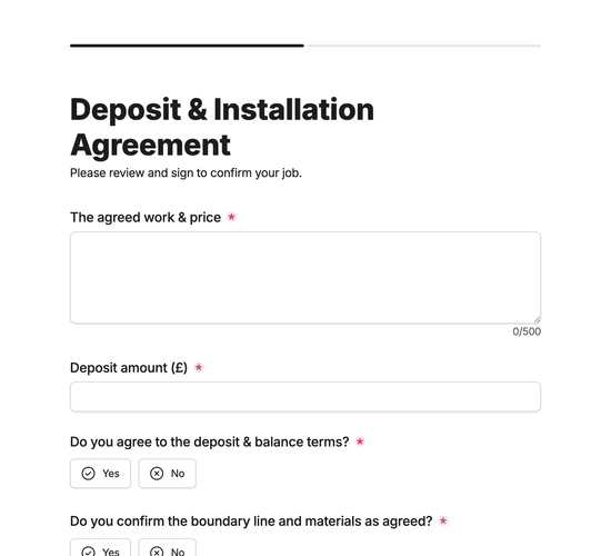 Deposit & Installation Agreement Form