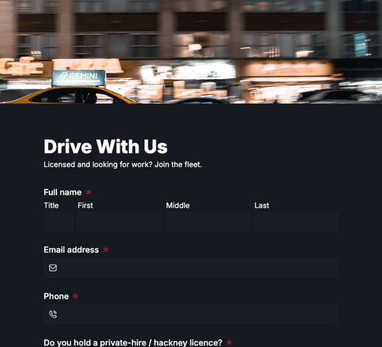 Taxi Driver Application Form