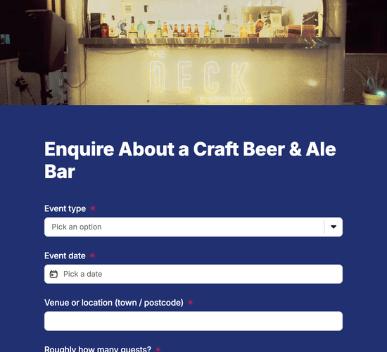 Craft Beer & Ale Bar Hire Enquiry Form