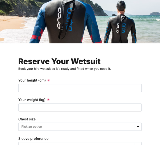 Wetsuit Hire Booking Form