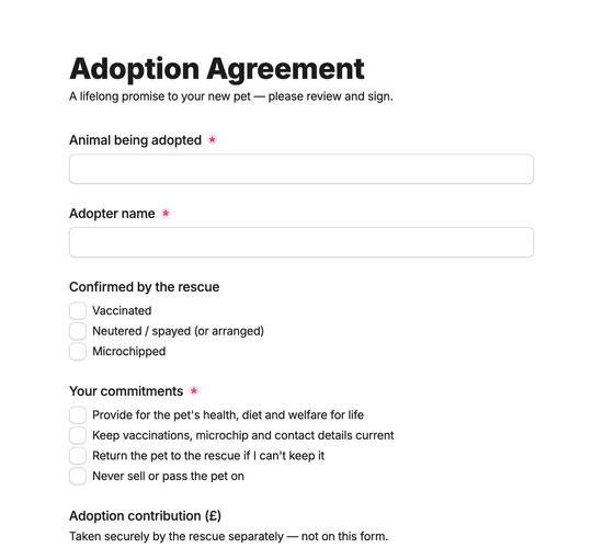 Adoption Agreement & Fee Confirmation Form