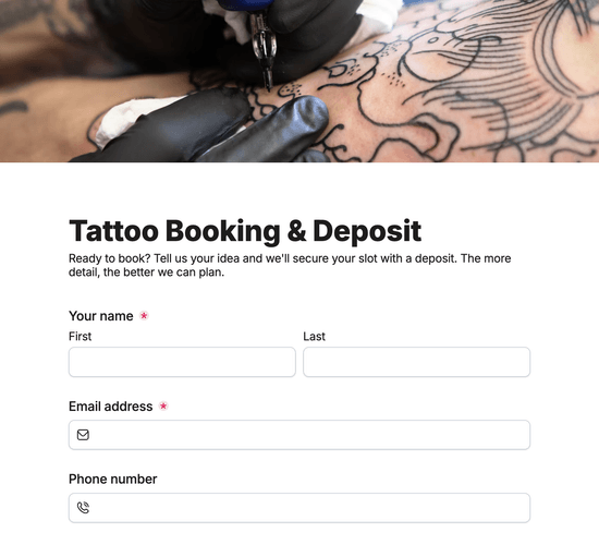 Tattoo Booking & Deposit Form