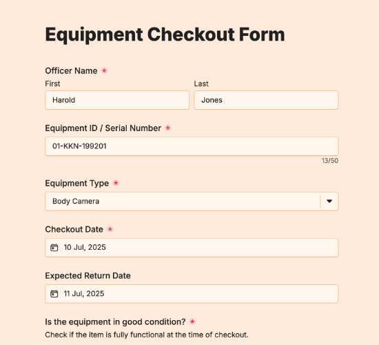 Security Equipment Check-Out Form