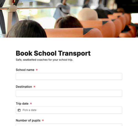 School Coach Transport Booking Form