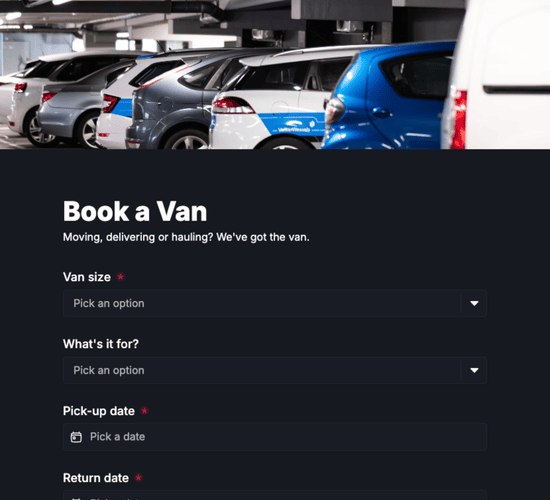 Van Hire Booking Form