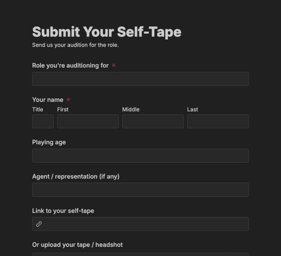 Self-Tape Audition Submission Form