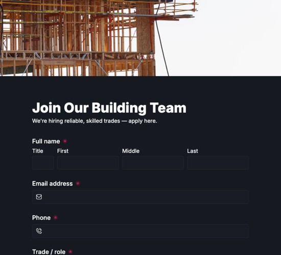 Builder Job Application Form