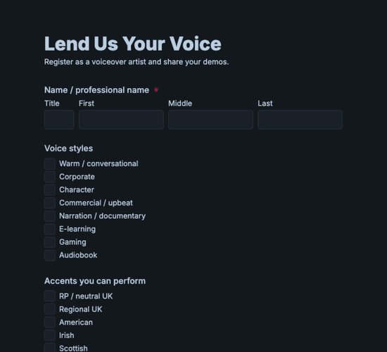 Voiceover Artist Application Form