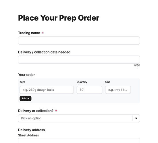Pizza Dough & Topping Par-Level Order Form