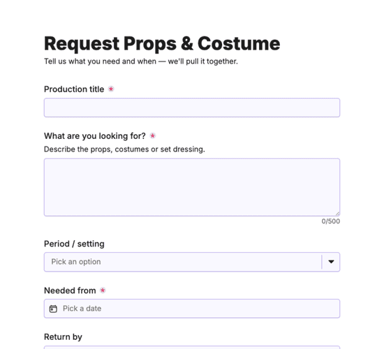 Prop & Costume Hire Request Form