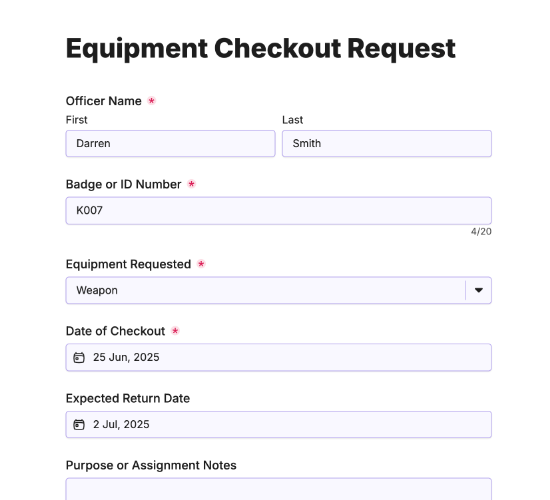 Equipment Checkout Form