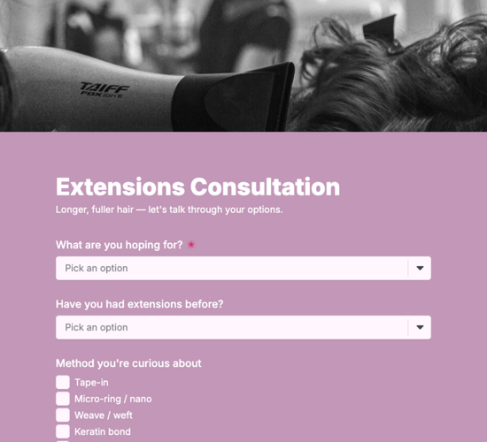 Hair Extensions Consultation Form