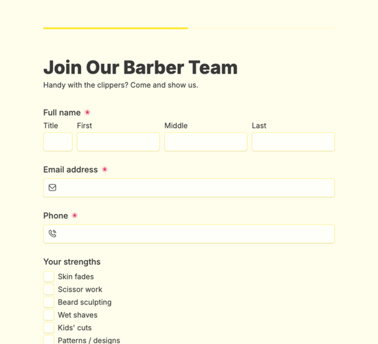 Barber Job Application Form