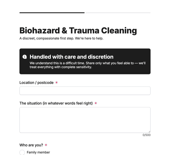 Biohazard & Trauma Scene Cleaning Enquiry Form