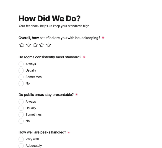 Hotel Cleaning Feedback Form