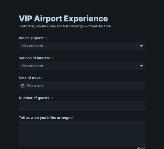 Airport VIP Service Inquiry Form