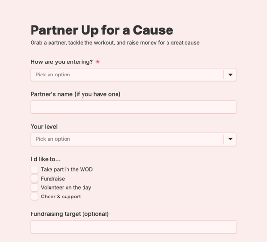 Partner WOD Charity Event Registration Form