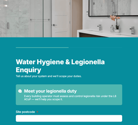Water Hygiene & Legionella Risk Enquiry Form