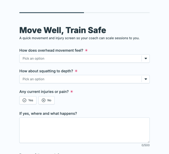Athlete Movement Screen & Scaling Questionnaire Form