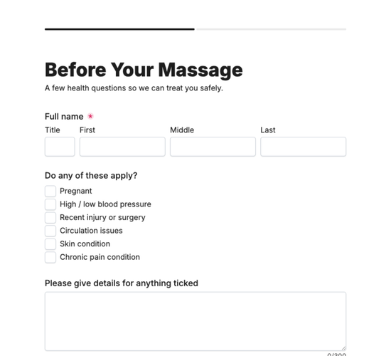 Massage Health Intake Form