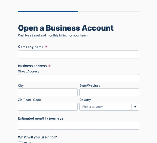 Taxi Business Account Application Form