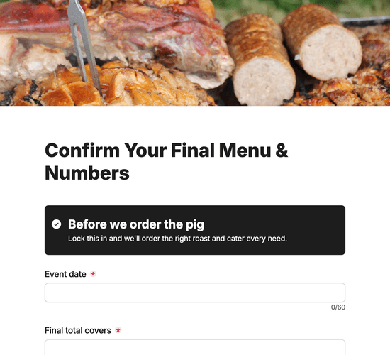 Hog Roast Menu, Sides & Dietary Confirmation Form