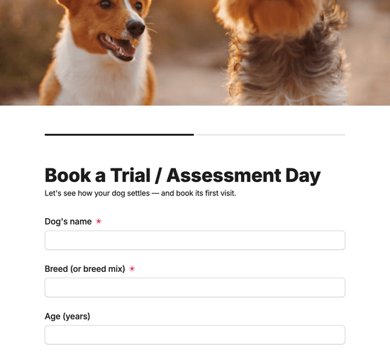 Day Care Assessment & Trial Day Booking Form