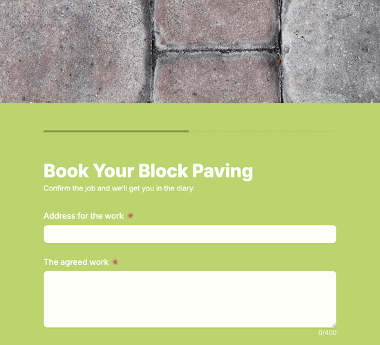 Block Paving Installation Booking Form