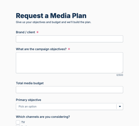 Media Plan Request Form