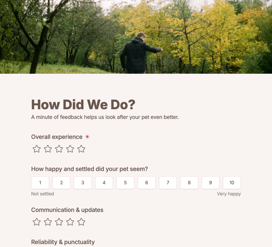 Dog Walking & Pet Sitting Feedback Form