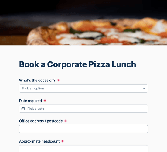 Corporate Pizza Lunch Booking Form