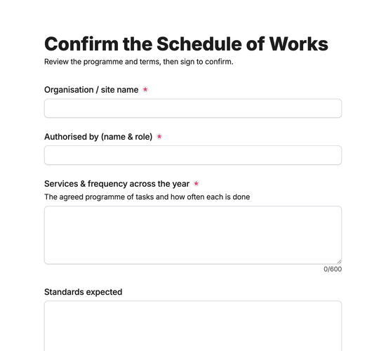 Grounds Maintenance Schedule Confirmation Form