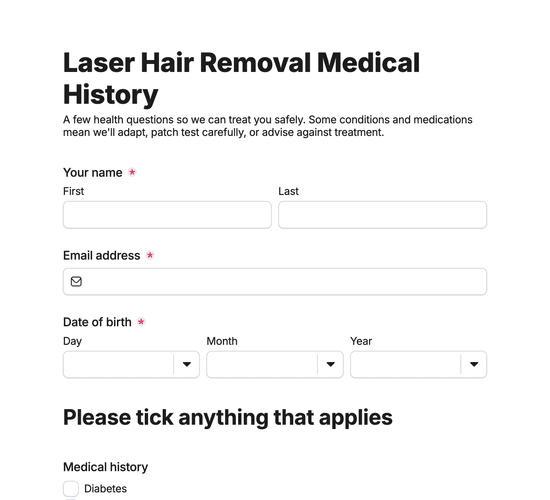 Laser Hair Removal Medical History Form
