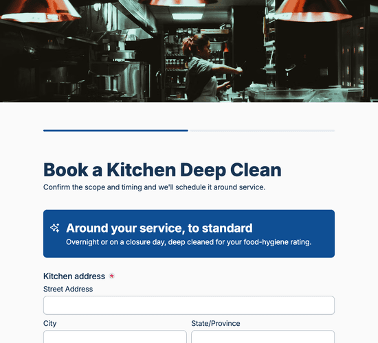 Commercial Kitchen Deep Clean Booking Form