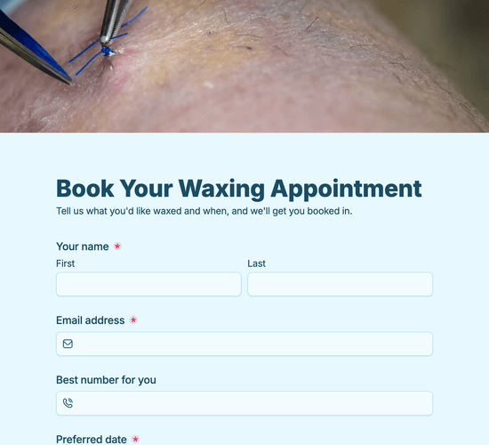 Waxing Appointment Booking Form