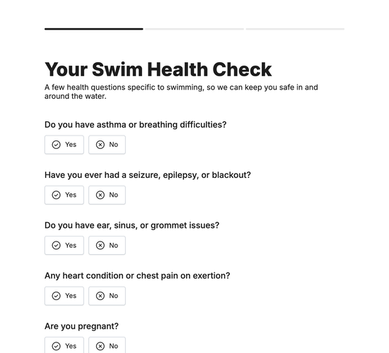 Swimmer Health & Medical Questionnaire Form