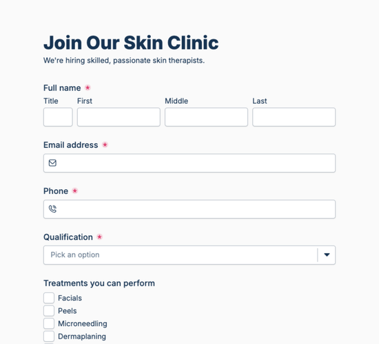 Skin Therapist Job Application Form