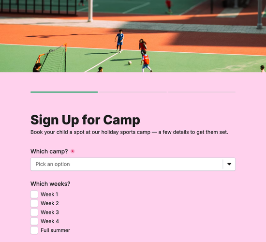 Kids' Holiday Sports Camp Enrollment Form
