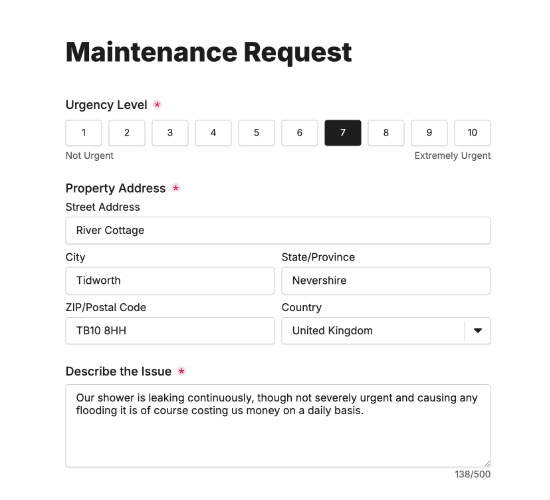 Property Maintenance Request Form